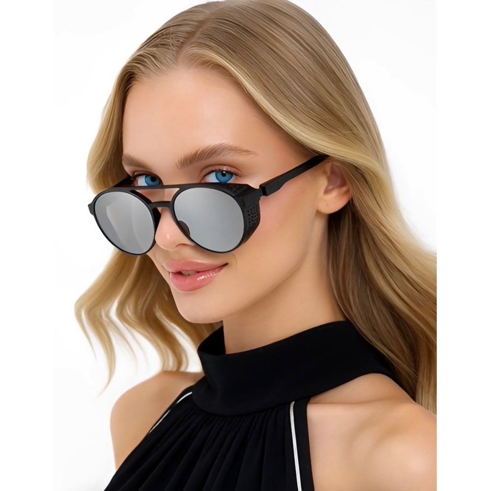 Steampunk Silver Mirror Lens Aviator Sunglasses Women Shield Retro Round Lentes